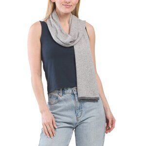RACHEL ZOE Owl Grey Heather Cashmere Basic Jersey Scarf With Tipping